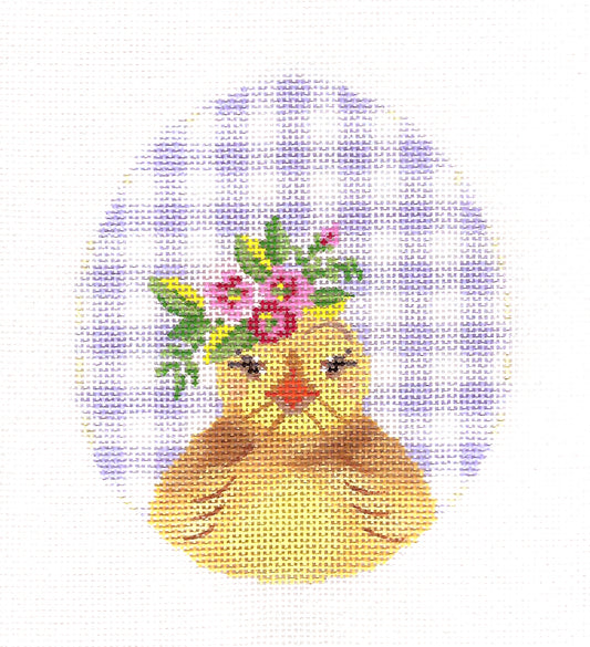 Kelly Clark ~ Multi-Colored Chick on a Lavender Checked Spring Egg handpainted Needlepoint Canvas by Kelly Clark