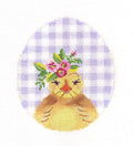 Kelly Clark ~ Multi-Colored Chick on a Lavender Checked Spring Egg handpainted Needlepoint Canvas by Kelly Clark