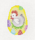 Egg ~ White Chicken & Eggs on Easter Egg handpainted Needlepoint Canvas Ornament by Assoc. Talents