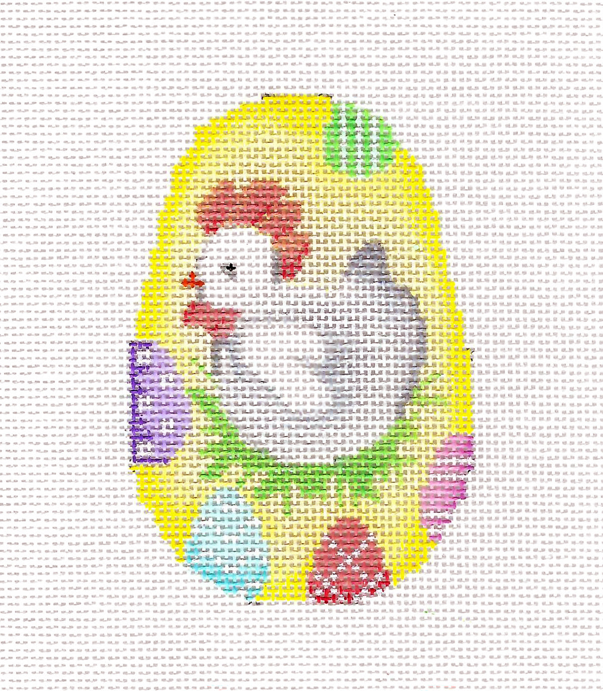 Egg ~ White Chicken & Eggs on Easter Egg handpainted Needlepoint Canvas Ornament by Assoc. Talents