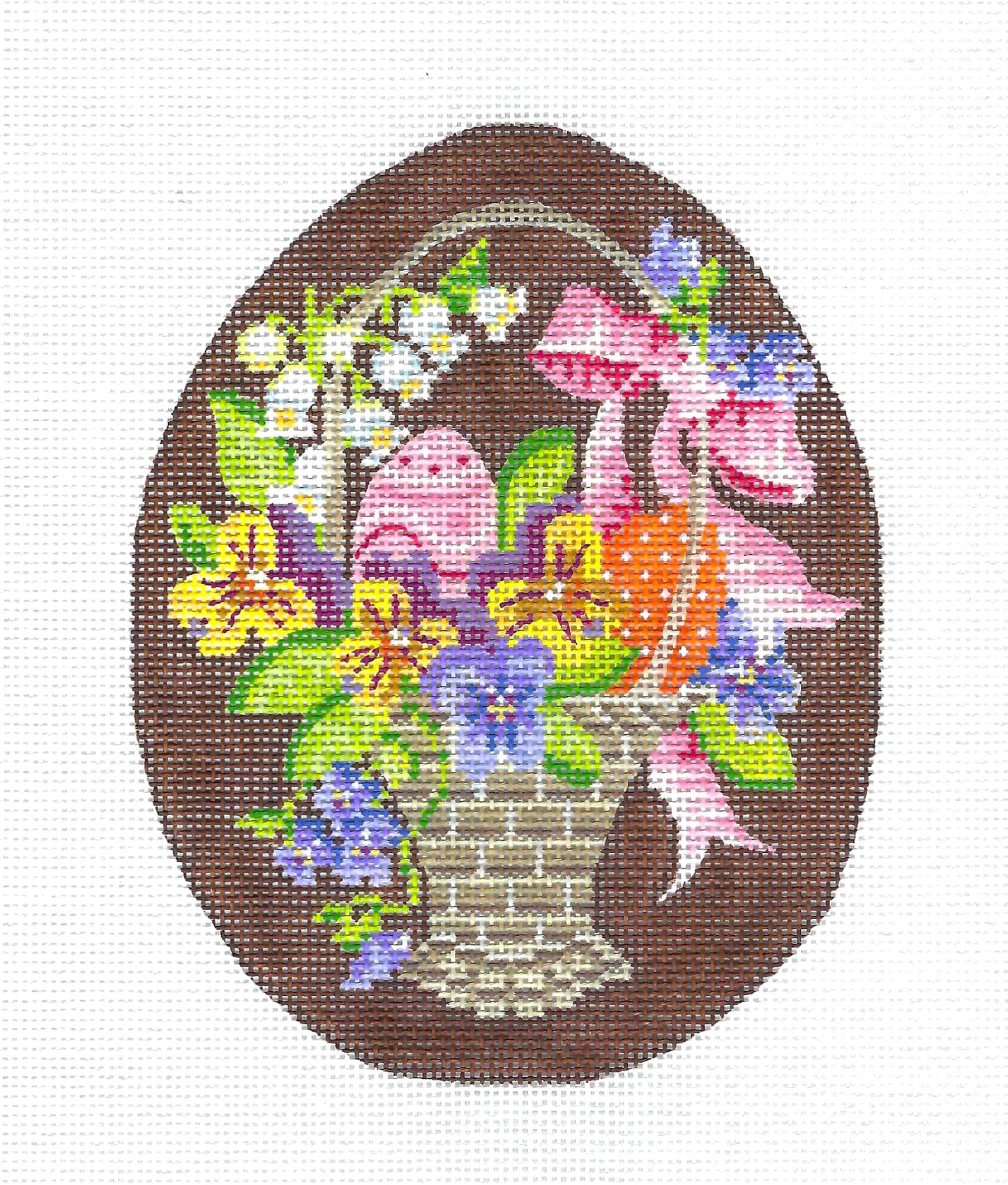 Kelly Clark ~ LG. Egg Easter Basket Chocolate Spring Egg handpainted Needlepoint Canvas by Kelly Clark