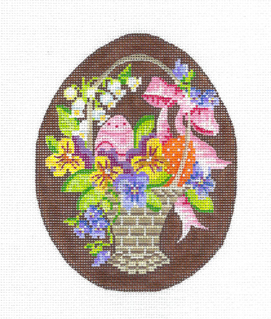 Kelly Clark ~ LG. Egg Easter Basket Chocolate Spring Egg handpainted Needlepoint Canvas by Kelly Clark