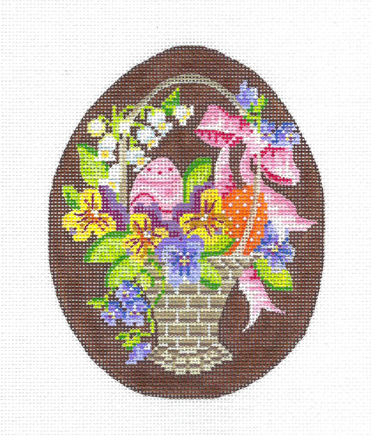 Kelly Clark ~ Grand Easter Basket Chocolate LG. Spring Egg 18 Mesh handpainted Needlepoint Canvas by Kelly Clark