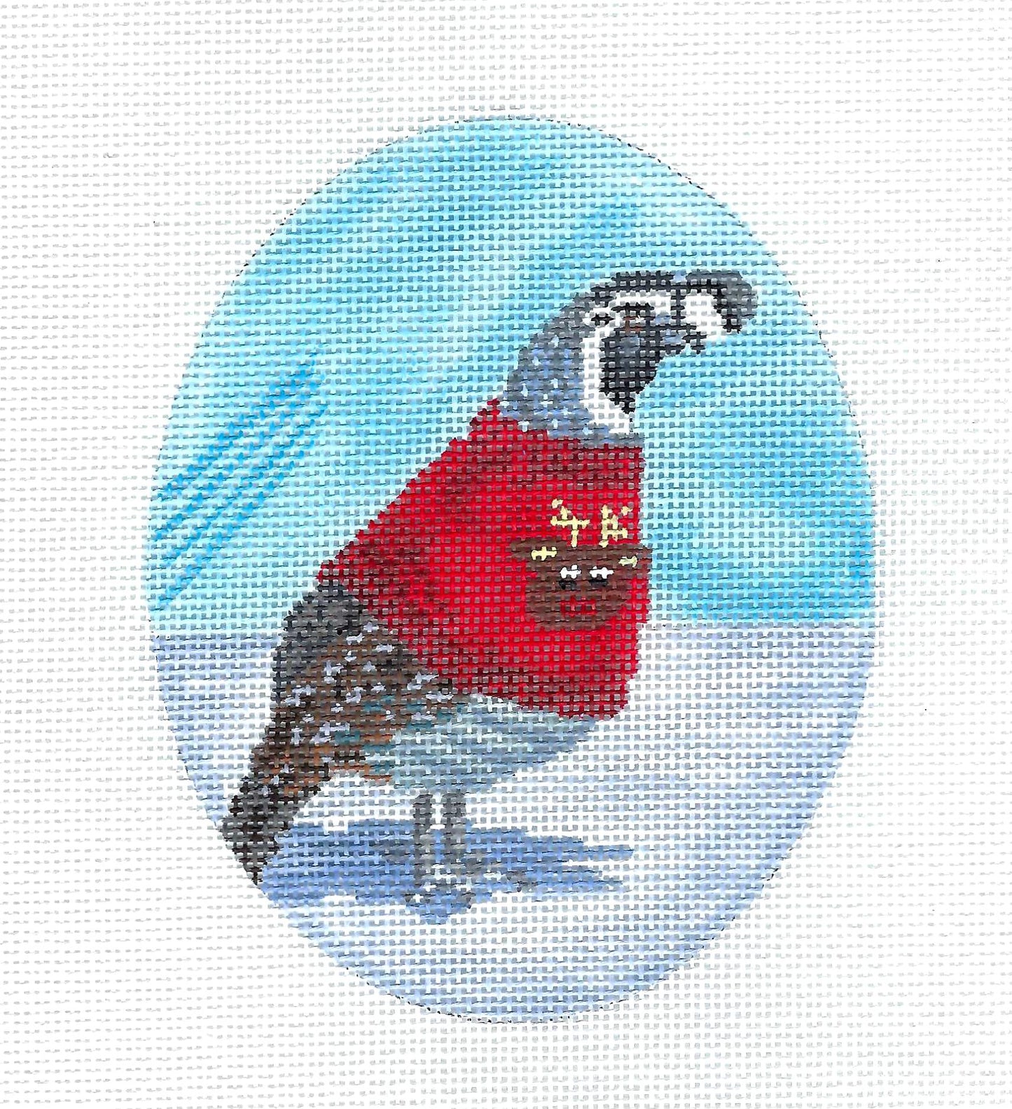 Bird canvas ~ Christmas Quail in Sweater handpainted Oval Needlepoint Canvas by Scott Church