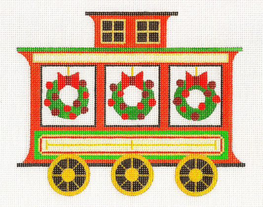 Christmas Train ~ Christmas Train Caboose Car handpainted needlepoint canvas by Raymond Crawford