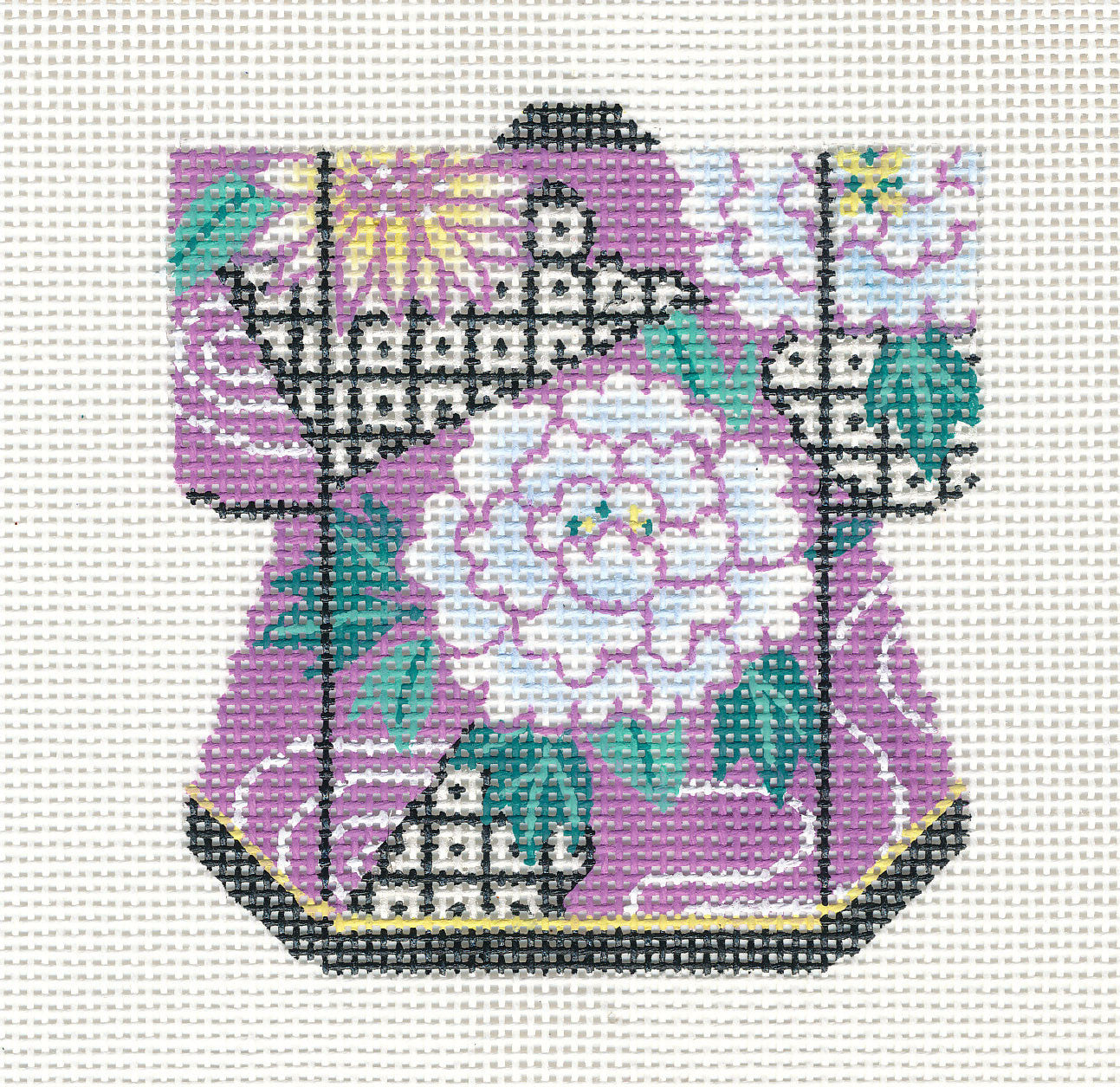 Kimono ~ Petite Oriental Kimono Floral Lavender 18 mesh handpainted Needlepoint Canvas Ornament by LEE