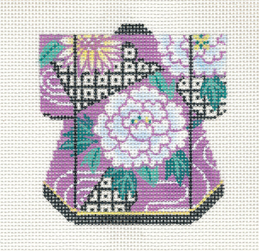 Kimono ~ Petite Kimono Floral Lavender handpainted Needlepoint Canvas Ornament by LEE