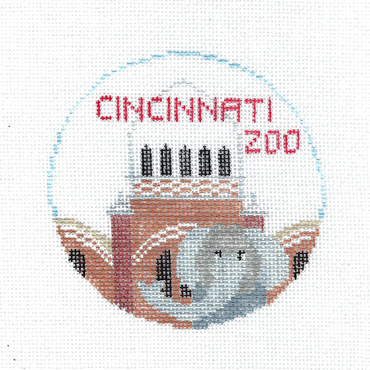 Travel ~ Cincinnati Zoo in Ohio 4" Round handpainted Needlepoint Canvas by Kathy Schenkel