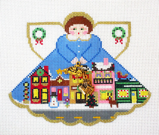 Angel ~ Christmas City Streets Angel & Charms handpainted Needlepoint Canvas by Painted Pony