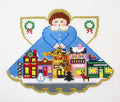 Angel ~ Christmas City Streets Angel & Charms handpainted 18 mesh Needlepoint Canvas by Painted Pony