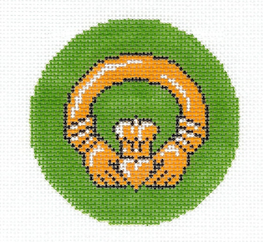 Round ~ Irish Claddagh handpainted 18 Mesh Needlepoint Canvas 3" Rd. Ornament or Insert by LEE