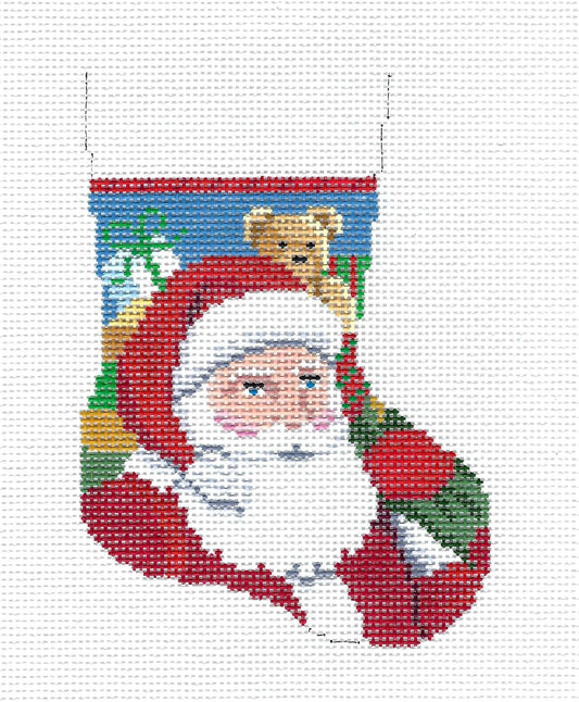 Christmas ~ Classic Santa with Sack of Toys Mini-Stocking Needlepoint Ornament  by Susan Roberts