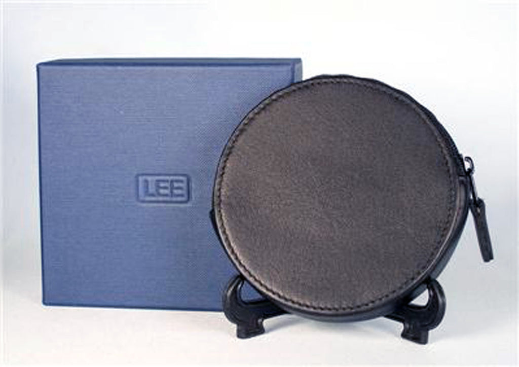 Accessory ~ Black Smooth Leather Zipper Change Purse  for 3" Round Canvas