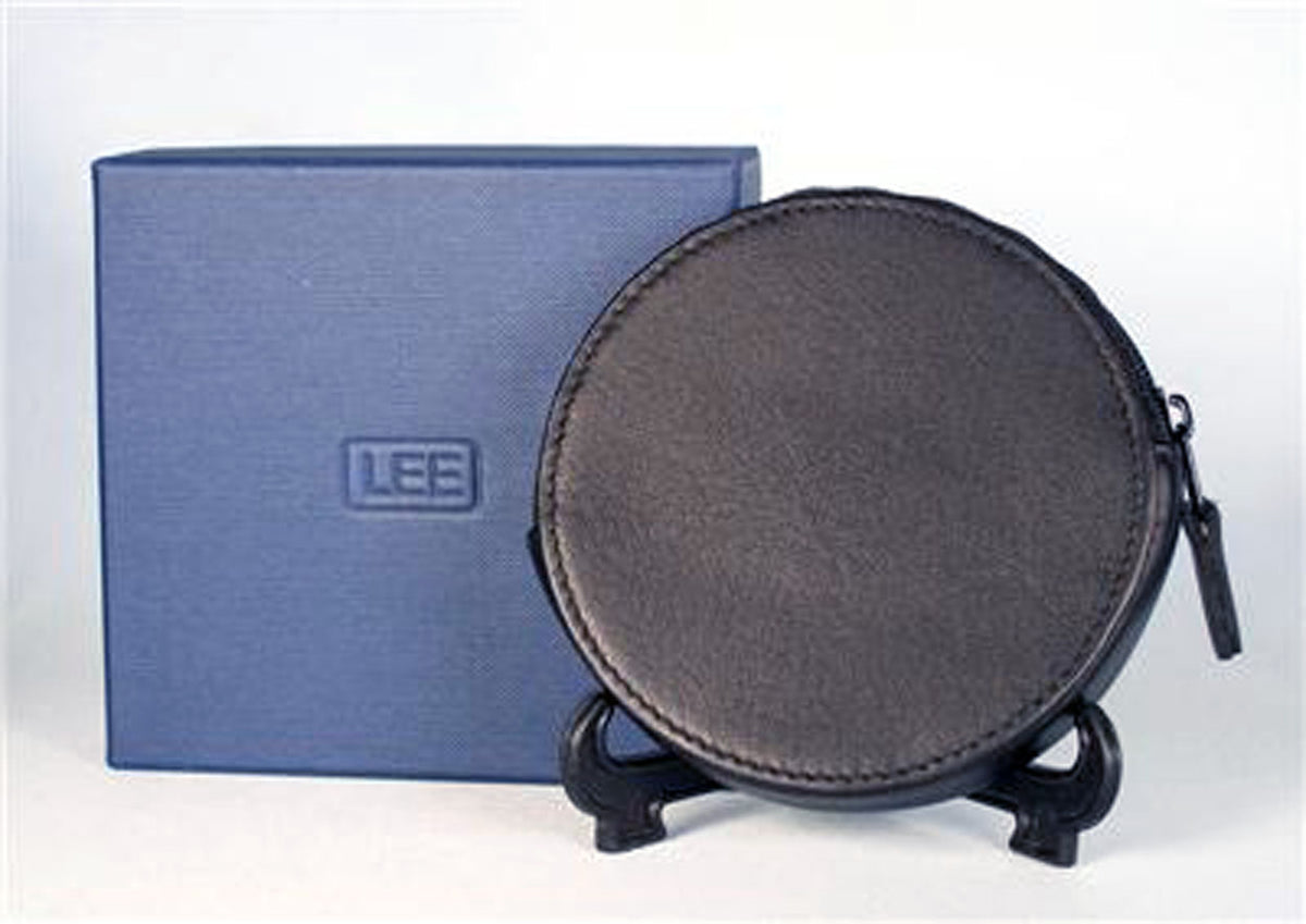 Accessory ~ Black Smooth Leather Zipper Change Purse  for 3" Round Canvas