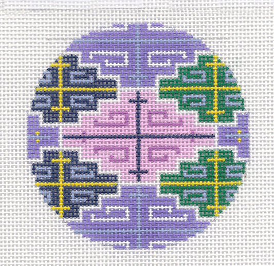 Round~ LEE Purple and Pink Design handpainted 3" Rd. Needlepoint Canvas Ornament