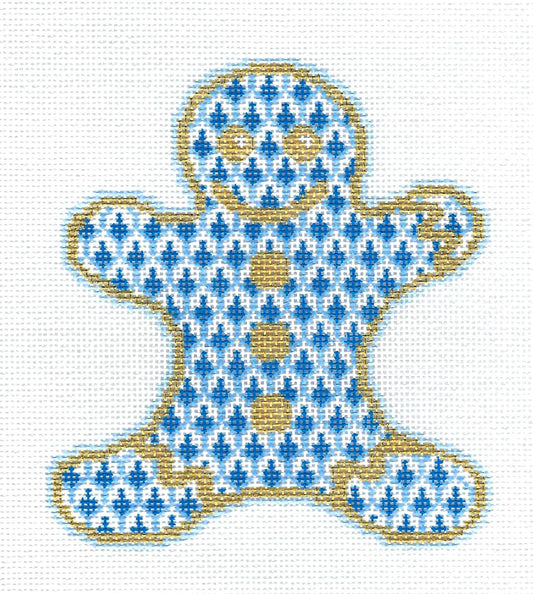 Blue & White Fishnet Cookie handpainted Needlepoint Canvas by Edie & Ginger from CBK