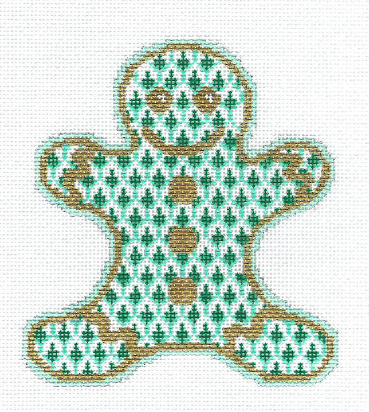Green & White Fishnet Cookie handpainted Needlepoint Canvas by Edie & Ginger from CBK