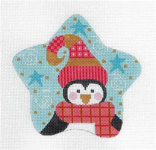 Star ~ Adorable PENGUIN STAR Ornament handpainted Needlepoint Canvas CH Designs ~ Danji