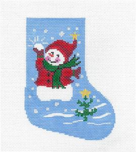 Mini Stocking ~ Snowman with Snowball & Tree Mini Stocking handpainted Needlepoint Canvas LEE