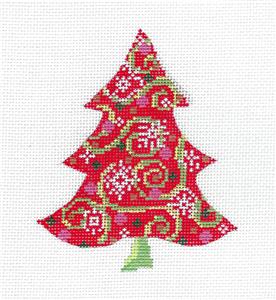 Kelly Clark Tree ~ Swirls & Snowflakes Tree handpainted 18 Mesh Needlepoint Ornament Canvas by Kelly Clark
