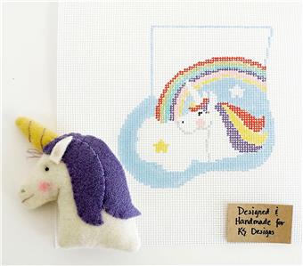 Canvas Set ~ UNICORN & RAINBOW CANVAS SET handpainted 18 Mesh Needlepoint Mini Stocking Ornament by Kathy Schenkel