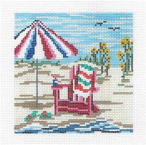 Canvas ~ Beach Chair & Umbrella 4" Sq. handpainted Needlepoint Canvas by Needle Crossings