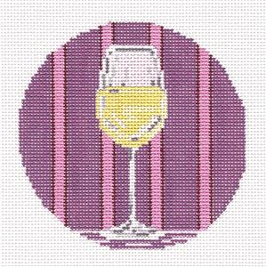 Round ~ White Wine Glass Ornament 18 mesh handpainted 4" Rd. Needlepoint Canvas by Needle Crossings