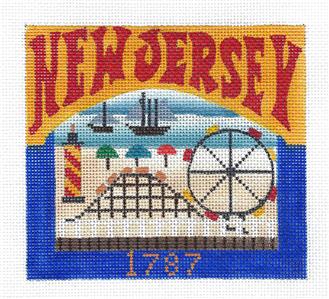 Travel ~ NEW JERSEY Travel Post Card handpainted Needlepoint Canvas Design by Denise