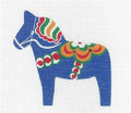 Canvas ~ DALA HORSE Blue Multi-Color Swedish handpainted 18 Mesh Needlepoint Canvas by Pepperberry Designs
