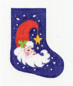 Mini Stocking ~ Crescent Moon Santa Claus with Star Mini Stocking handpainted Needlepoint Canvas LEE