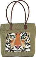 Nylon & Leather SHOPPER TOTE Khaki Purse BAG32K for Needlepoint Canvas by LEE