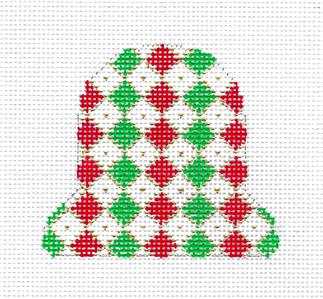 Christmas ~ Red, Gold and Green Bell with Metal Bell handpainted 13 mesh Needlepoint Canvas from Danji