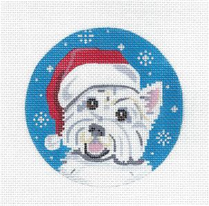 Dog ~ Westie Dog in a Santa Hat 4" Rd. handpainted 18 mesh Needlepoint Ornament Canvas by Pepperberry