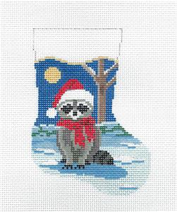 Christmas ~ Raccoon & Moon Mini Stocking handpainted 13mesh Needlepoint Canvas Susan Roberts
