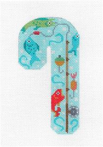 Medium Candy Cane ~ FISHING Sports handpainted Needlepoint Canvas by CH Design from Danji