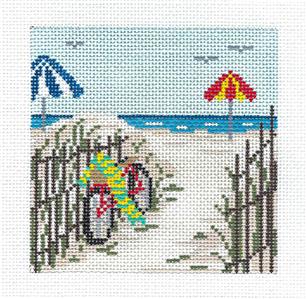 Canvas ~ Bicycle by the Beach 4" Sq. handpainted Needlepoint Canvas by Needle Crossings