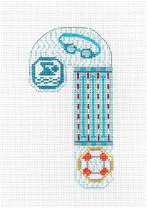 Medium Candy Cane SWIMMING Sports handpainted Needlepoint Canvas CH Design ~Danji