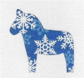 Canvas ~ DALA Blue Snowflake HORSE handpainted Needlepoint Canvas by Pepperberry Designs