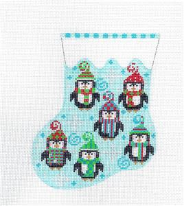 Mini Stocking- Many Penguins Mini Stocking handpainted Needlepoint Ornament by CH Designs ~ Danji