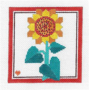 Floral Canvas ~ Summer Sunflower handpainted 18 mesh 4" Sq. Needlepoint Canvas by BP Designs from Danji
