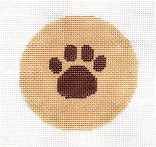 Dog Round ~ Adorable PAW PRINT handpainted 3" Round Needlepoint Canvas Ornament by LEE