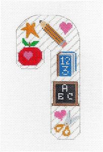 Medium Candy Cane ~ TEACHER MED. Candy Cane School handpainted 18 Mesh  Needlepoint Canvas CH Design ~Danji