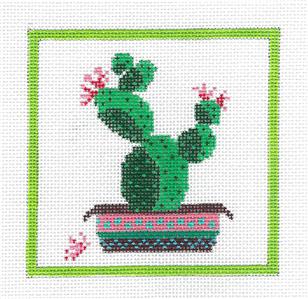 Canvas-Southwest Prickly Pear Cactus in Pot HP Needlepoint Canvas by BP Designs ~ Danji