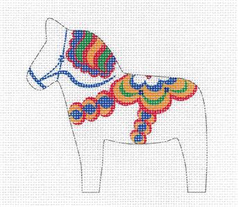 Canvas ~ DALA HORSE White Multi-Color handpainted Needlepoint Canvas Pepperberry Designs