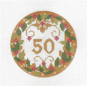 Wedding ~ 50th WEDDING ANNIVERSARY handpainted 18 Mesh Needlepoint Ornament by CH Designs ~ Danji