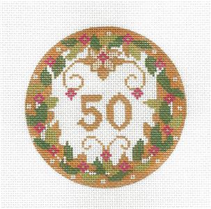 Wedding ~ 50th WEDDING ANNIVERSARY handpainted Needlepoint Ornament by CH Designs ~ Danji