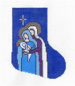 Mini Stocking ~ Christmas Nativity ~ Holy Family & Christmas Star Mini Stocking handpainted Needlepoint Canvas by LEE