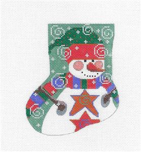 Mini Stocking- Star Snowman Mini Stocking handpainted Needlepoint Ornament by CH Designs Danji