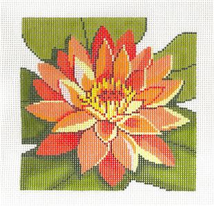 Floral Canvas ~ Orange Waterlily Flower handpainted Needlepoint 12 mesh Canvas by LEE