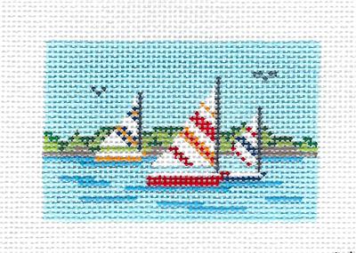 Canvas ~ Sailboat Race to fit Planet Earth ID TAG ~ HP Needlepoint Canvas by Needle Crossings